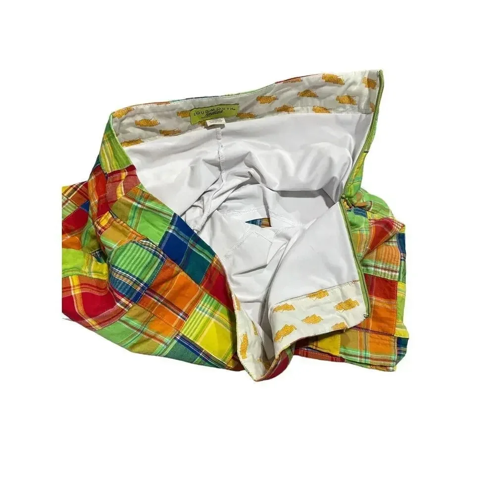 Loud Mouth Women's Patchwork Skort Golf Skirt size US 16 Plaid Cotton Pockets